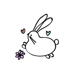 Easter rabbit sticker doodle vector illustration