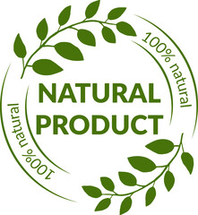 Natural product logo. Icon 100% natural. Vector illustration.