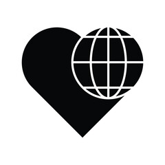 Globe and heart icon design. isolated on white background. vector illustration