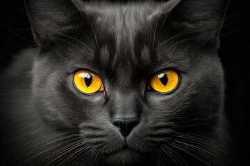 A close view of a black cat, generative AI