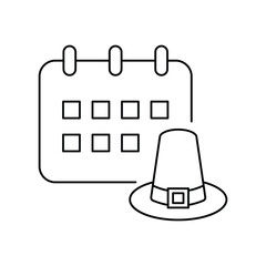 Calendar with pilgrim hat icon design. Thanks giving day calendar icon. isolated on white background. vector illustration