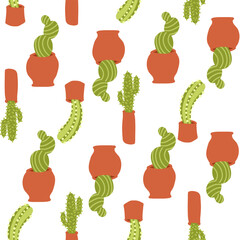 Exotic cacti hand drawn pattern. Colorful print is great for textiles. Botanical plants. Fabric wrapping wallpaper for gift. Vector illustration in cartoon flat style isolated on white background.
