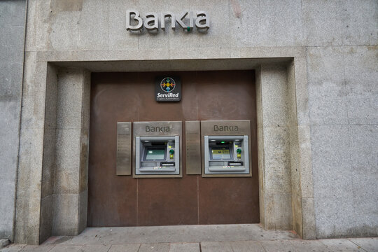 MADRID, SPAIN - CIRCA JANUARY, 2020: outdoor ATMs seen in Madrid, Spalin.
