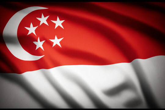 close up of the waving flag of Singapore