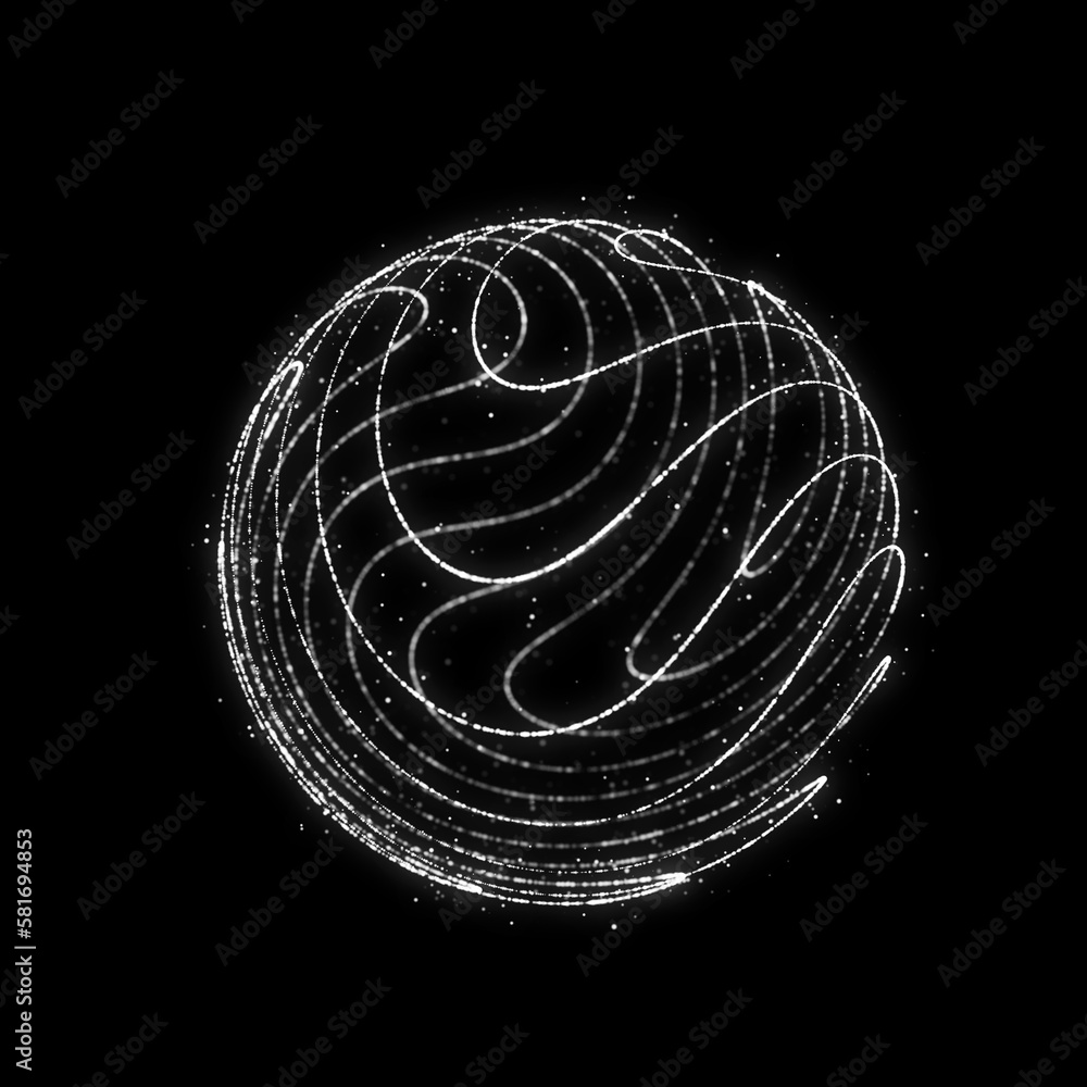 Poster sphere of particles in cyberspace. impulse dynamic flow of global energy energy. futuristic technolo