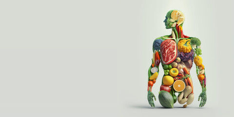Vegetable man, a humanoid figure made entirely from various vegetables. Generative AI