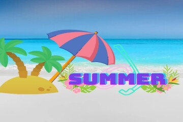 Fototapeta na wymiar Hello summer banner with luggage and airplane. Vector illustration in flat style
