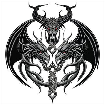 Viking Dragons in Celtic style, isolated in white background, vector illustration.