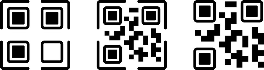 QR code icon in png. QR scanner. QR code symbol in square. Barcode symbol on transparent background. Identification label. Scanning icon in png