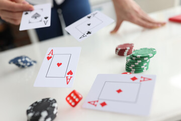 Poker cards aces are thrown in online casino