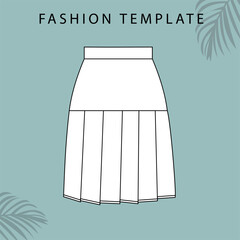 Pleated skirt, Skirt fashion flat sketch template