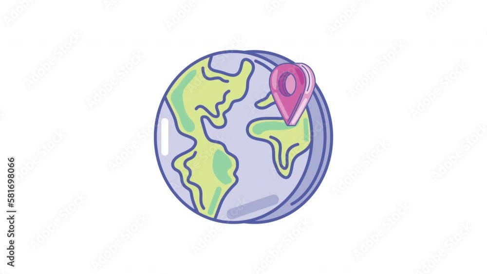 Poster earth planet with pin location animation