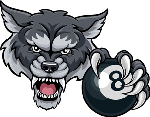Wolf Angry Pool 8 Ball Billiards Mascot Cartoon