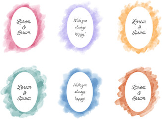 Set of hand painted watercolor oval on a white background, Vector soft watercolor splatter background, Watercolor abstract shape isolated on white background, Paint splash