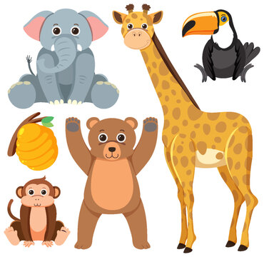 Set of simple cute animals cartoon character