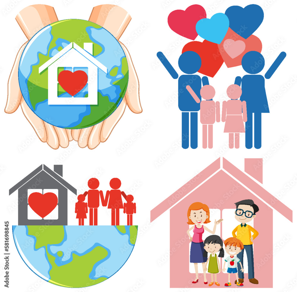 Poster Set of happy family logo