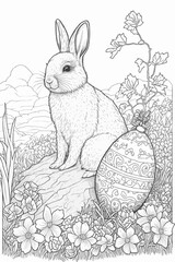 Easter Bunny Cartoon, coloring Page for children and adults, Generative AI