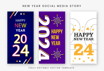 Happy New Year 2024 social media story banners templates