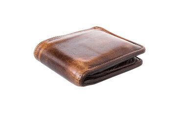 Old wallet brown leather isolated on transparent background - obrazy, fototapety, plakaty