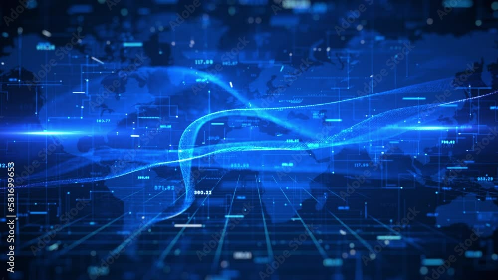 Poster Technology Digital Cyberspace with Particles and Digital Data Network Connections, Technology Digital Data Abstract Background, Data Analysis and Access to Digital Data, 4k Animation