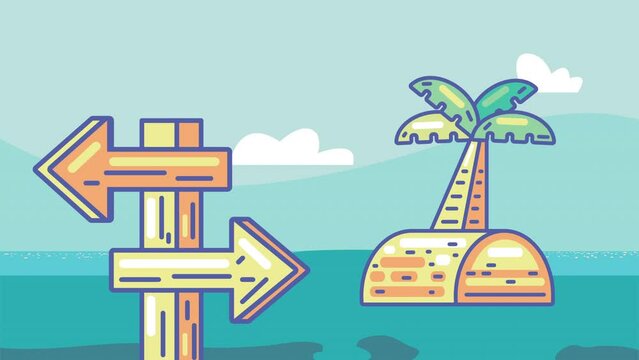 island with tree palm and arrows animation
