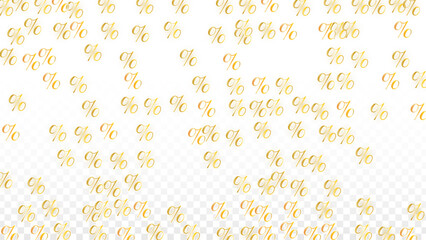 Luxury Vector Gold Percentage Sign Confetti on Transparent. Percent Sale Background. Business, Economics Print. Discount Illustration. Promotion Poster. Black Friday Banner. Special offer Template.