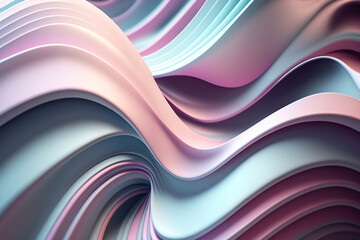 abstract 3d rendering of wavy light blue and pink stripes. AI generated art