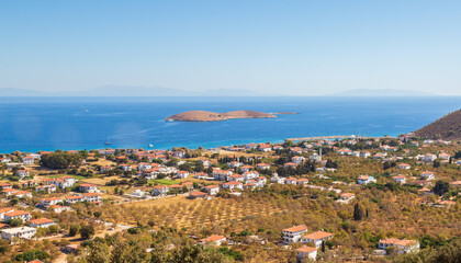 Fototapeta na wymiar Palamutbuku bay view with island in Datca, Mugla, Turkey