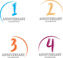 Anniversary 1,2,3,4,5,6,7,8 colors numbers. Poster template for Celebrating 1,2,3,4,5,6,7,8  th anniversary event party