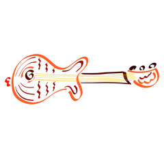 creative guitar in orange fish shape, colorful sketch on white background