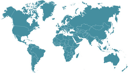 Fototapeta na wymiar World map. Silhouette map. Color modern vector map. 