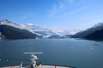 Alaska, with the cruise ship in front of Harvard Glacier in College Fjord a large tidewater glacier...
