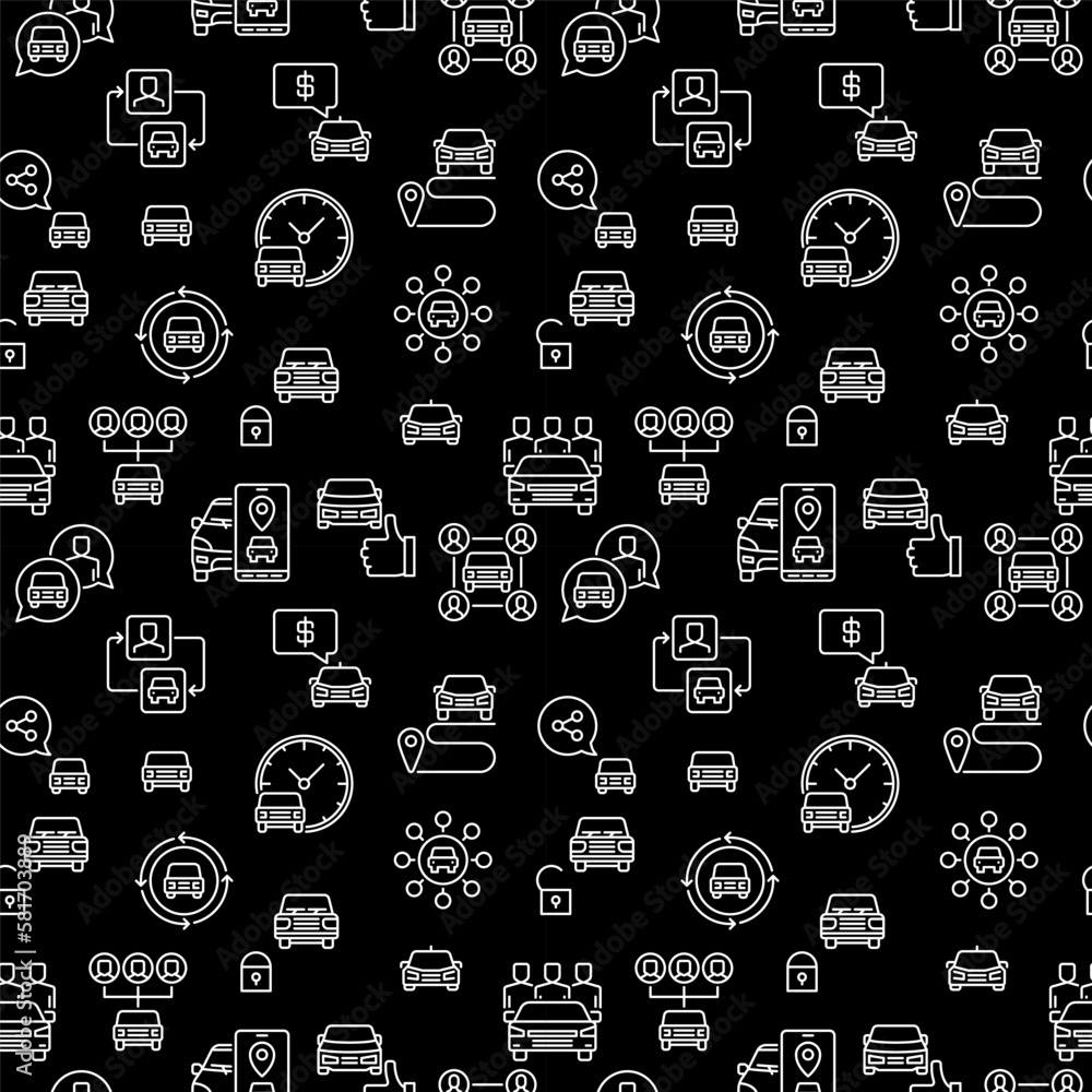 Poster car sharing vector carsharing concept line dark seamless pattern