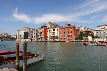  Wooden mooring pole at Canal Grande in Venice. Italy