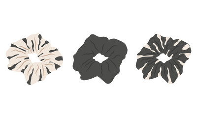 Bundle of cute scrunchie cad drawing icons. Set of trendy vector hair tie accessories.