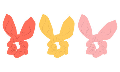 Scrunchie and hair tie illustration collection. Vector, hair accessories fashion flats and cute bundle.