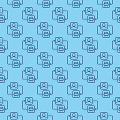 Car Sharing vector Man and Car with Arrows line blue seamless pattern