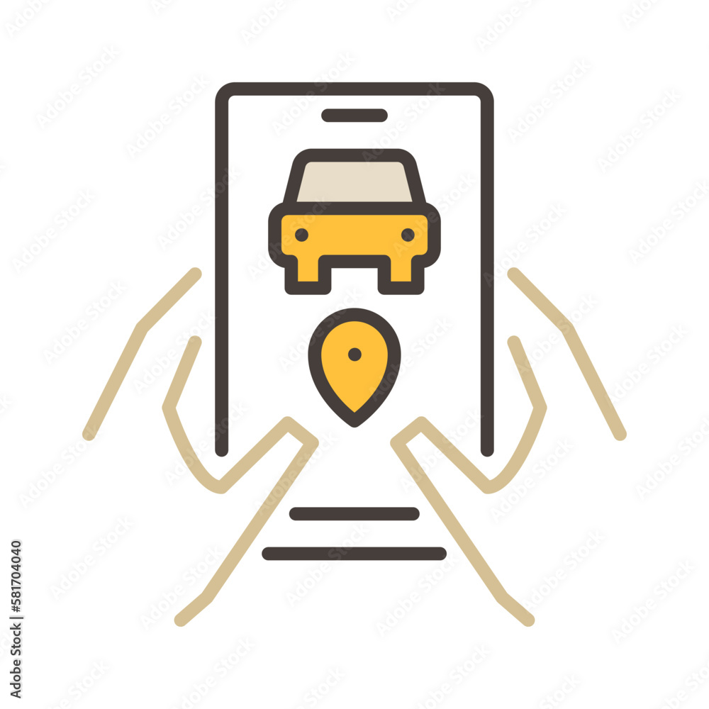 Poster carsharing app on smartphone screen vector concept colored icon
