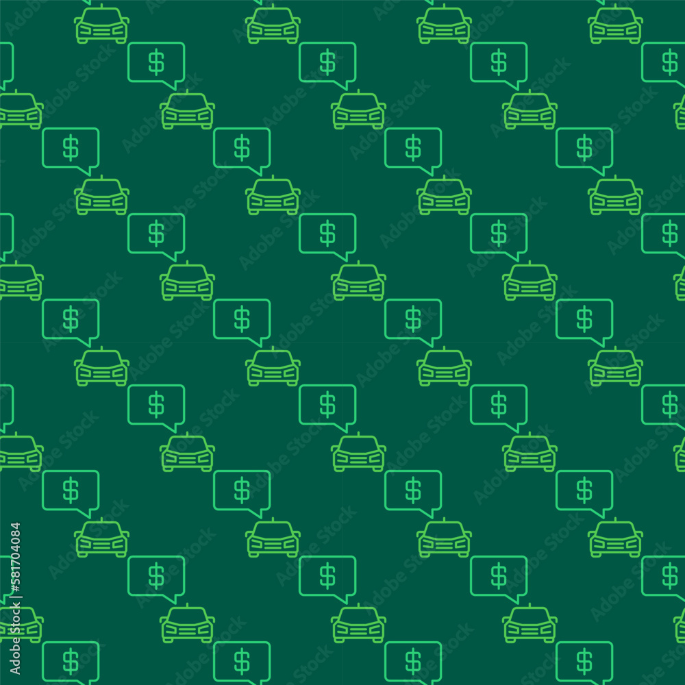 Poster car with dollar sign in speech bubble vector line green seamless pattern