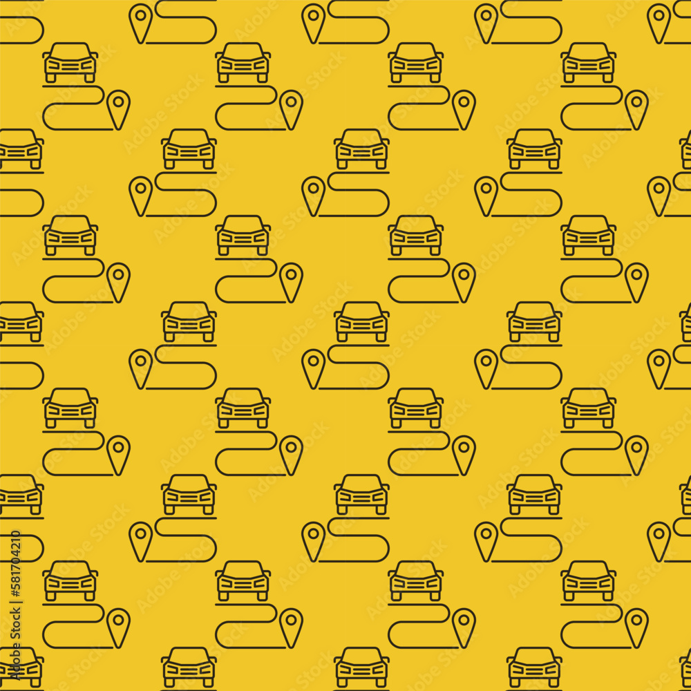 Poster carsharing ride vector route concept line yellow seamless pattern