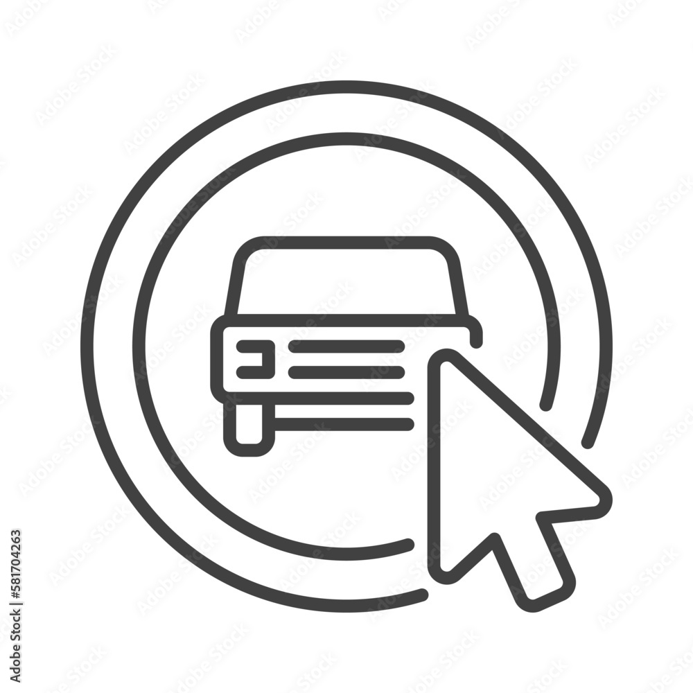Poster click on carsharing app button vector concept outline icon