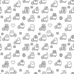 Delivery Truck line minimal seamless pattern. Trucks vector background