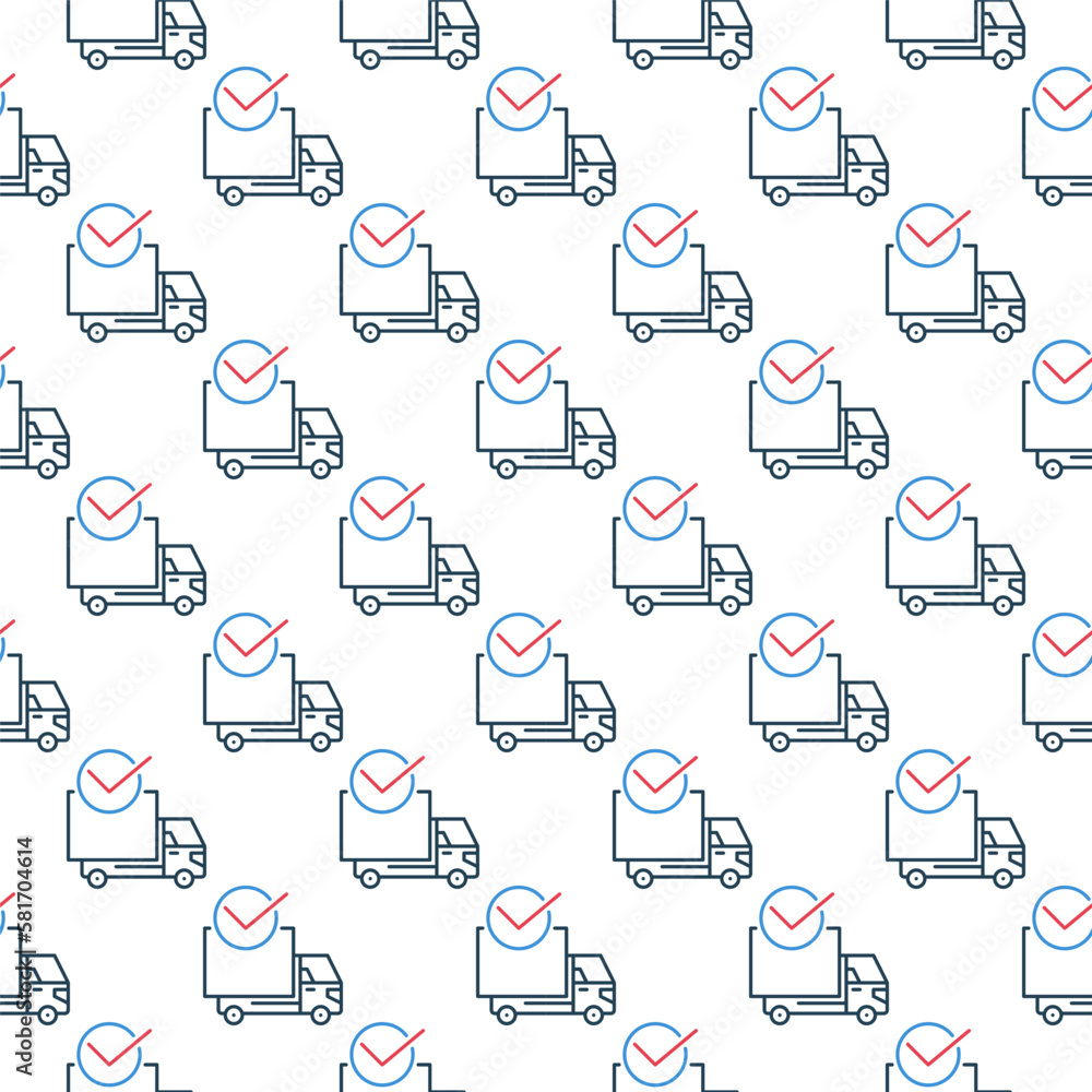 Poster delivery truck with check mark vector concept line seamless pattern