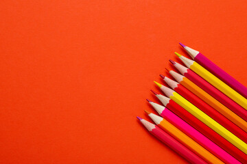Concept of supplies for drawing - Colorful pencils