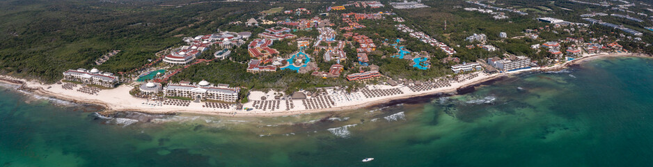 panoramic aerial landscape view of the area around Playa Paraiso in Riviera Maya, Cancun on Yucatan...