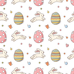 Happy Easter colorful vector seamless pattern with eggs and rabbit