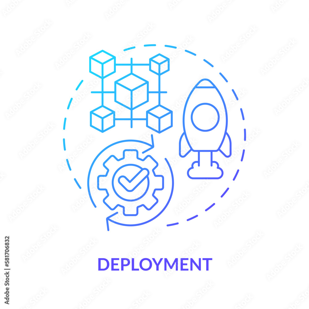 Poster deployment blue gradient concept icon. software integration in system. network building. dao lunch s