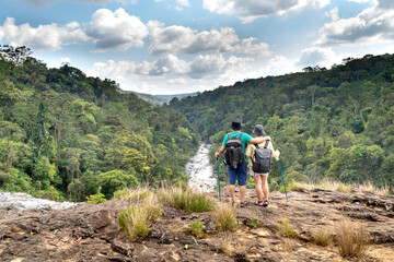 Visitors experience at K50 waterfall in Pleiku, Gia Lai province, Vietnam. The majestic K50 waterfall is still very unspoile