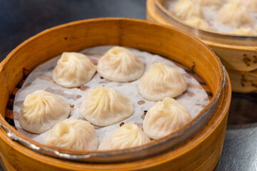 Taiwan cuisine steamed soup bun in basket