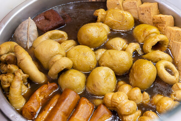 Bowl of marinated tofu in local food store in Taiwan